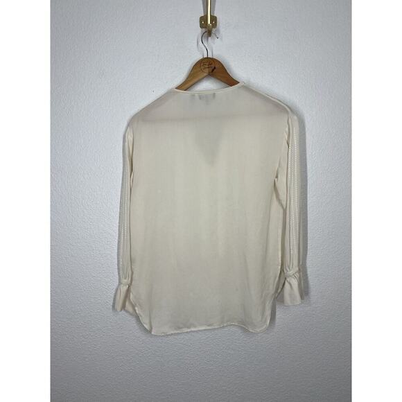 Theory Silk Embroidered Blouse Size P US 0-2 Ivory Silk Tassels - Picture 7 of 7